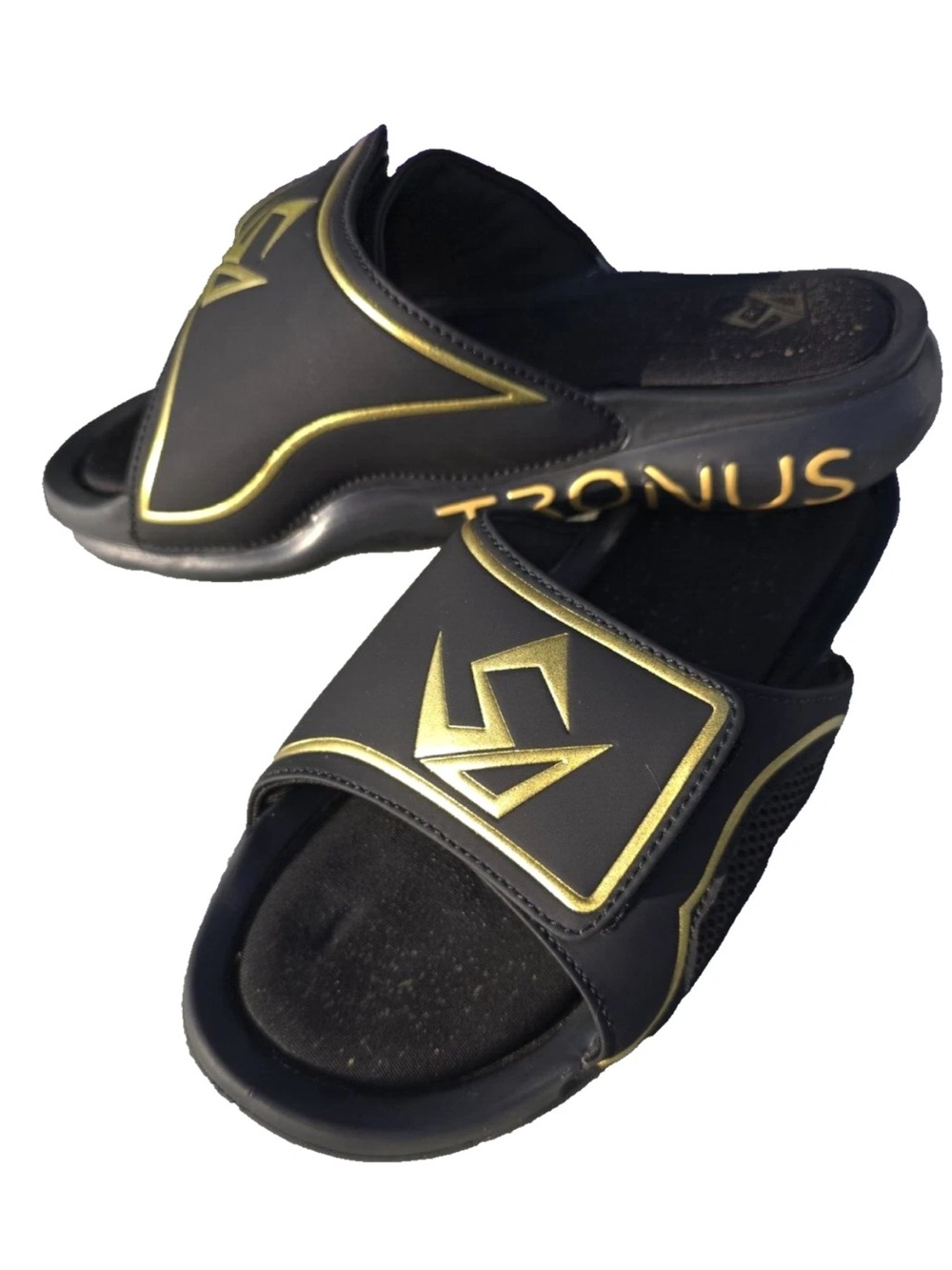Tronus Luxe Recovery Slides Black with Gold Print